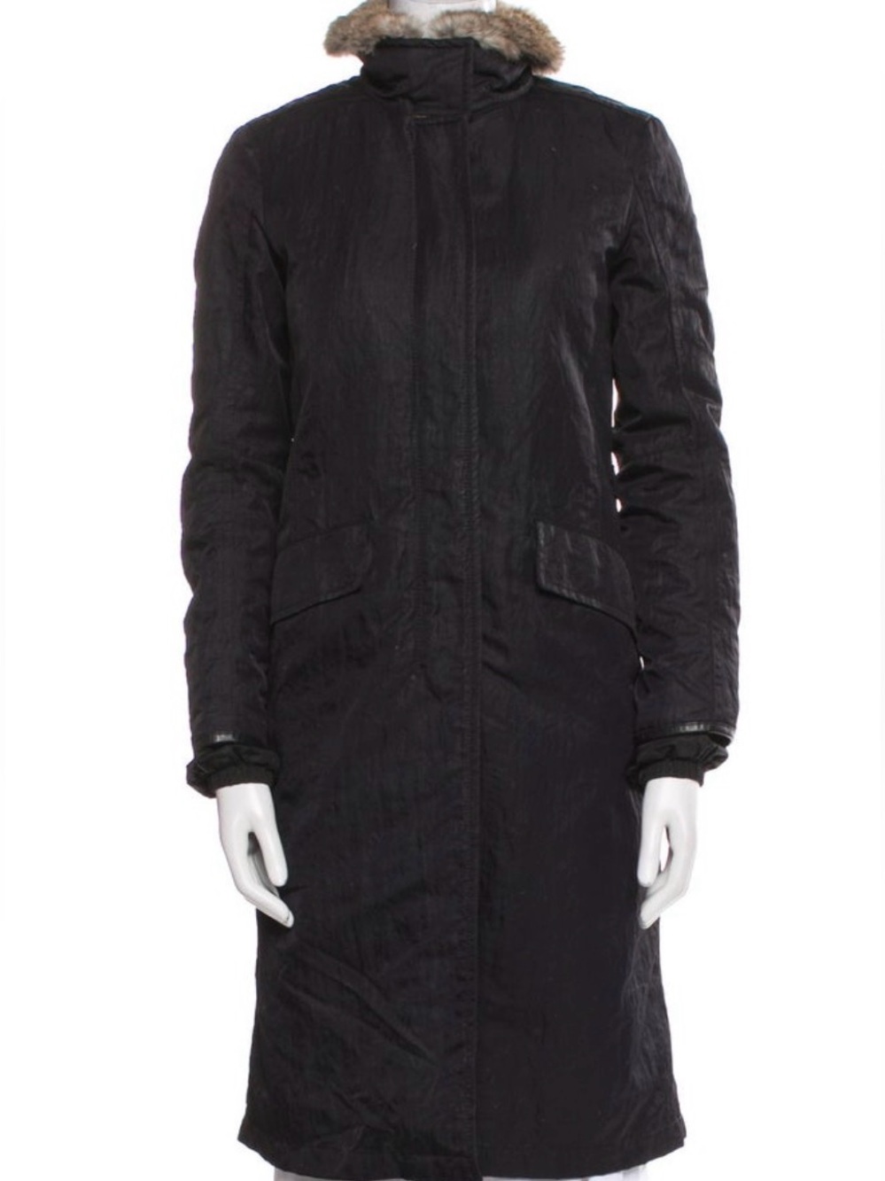 Vintage Prada 2000s black rabbit trim parka coat size 38